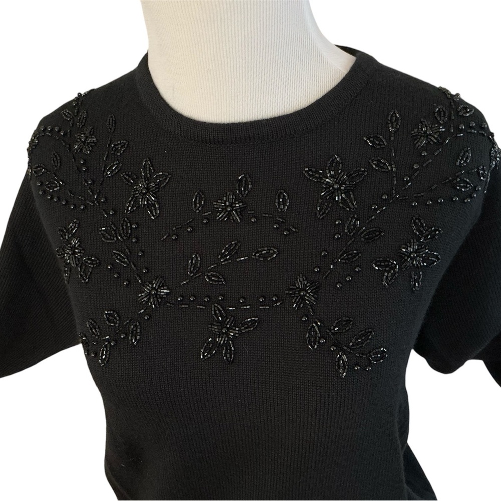 Black Beaded Sweater - Karen Scott Evening Wear